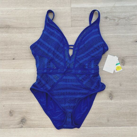 BECCA Virtue Color Play Crochet Show & Tell Plunge One-Piece - Women Large - New - Picture 3 of 8